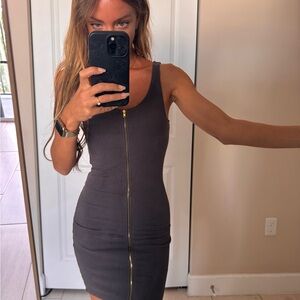 Gray Bodycon Zipper Dress